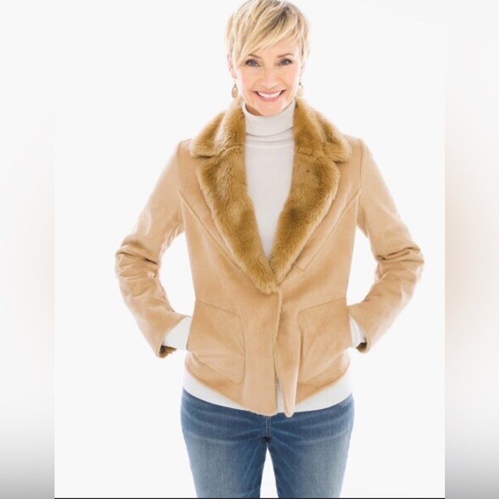 Chico’s Faux Shearling Jacket Size 0 (S/4) Camel EUC Cozy Coat
